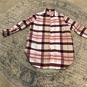 Plaid Button-Up Shirt - Red and White